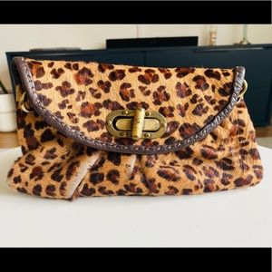 Carla Mancini Panther Print Clutch w Bronze Chain